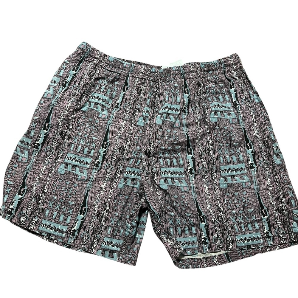Vintage 90s Elastic Waist Swim Trunks Teal Black Size Large Beach Resort Summer